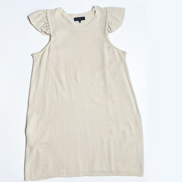 Eloquii Flutter Cap Sleeve Sheer Ivory Cream Knit Sweater Mini Dress 22 or 24 - Picture 3 of 14